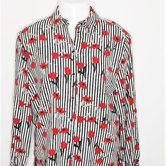 Vintage TanJay Striped Floral Button-up Blouse - Picture 1 of 13